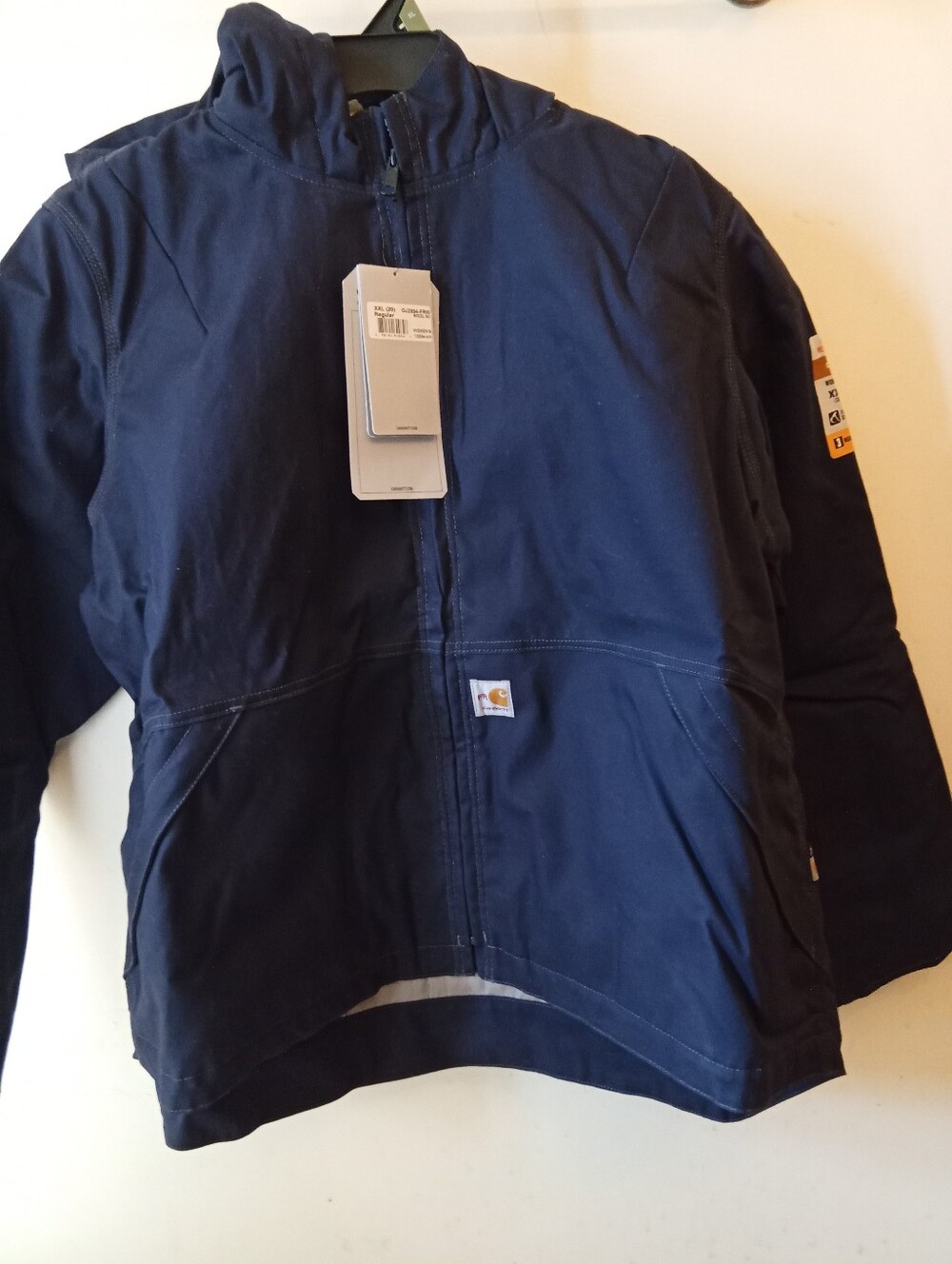 Carhartt Navy Blue Jacket with Gray Sherpa Lining Flame Resistant Full Swing XXL - Picture 6 of 16